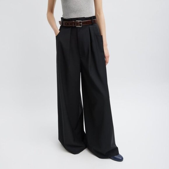 Tibi Pants - Tibi Tropical Wool Walker Wide Leg Pant in Black
